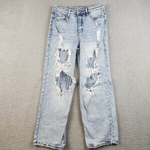 Womens 28 Blue Distressed Madden Girl Jeans Ripped Straight Leg High Rise Casual